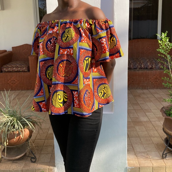 Vibrant Off-Shoulder African Print Top - Picture 1 of 2
